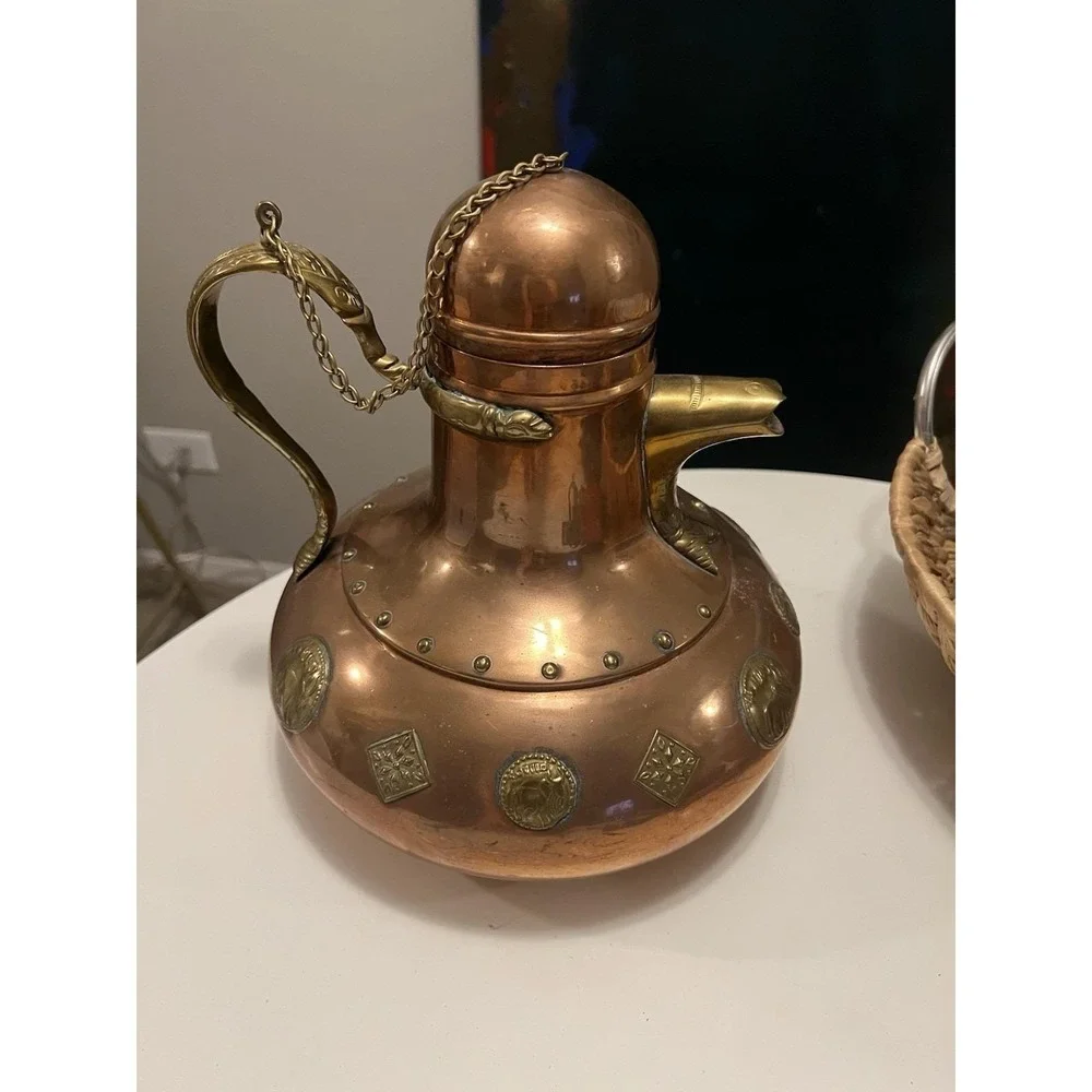 Vtg Middle East Copper / Brass Tea Pot Mystic Brass Creatures Approx 11" height - Picture 13 of 15